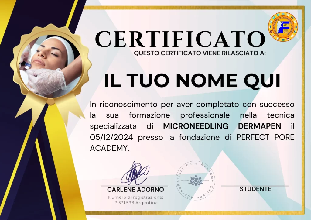 Certificato di microneedling dermapen. Formazione completa